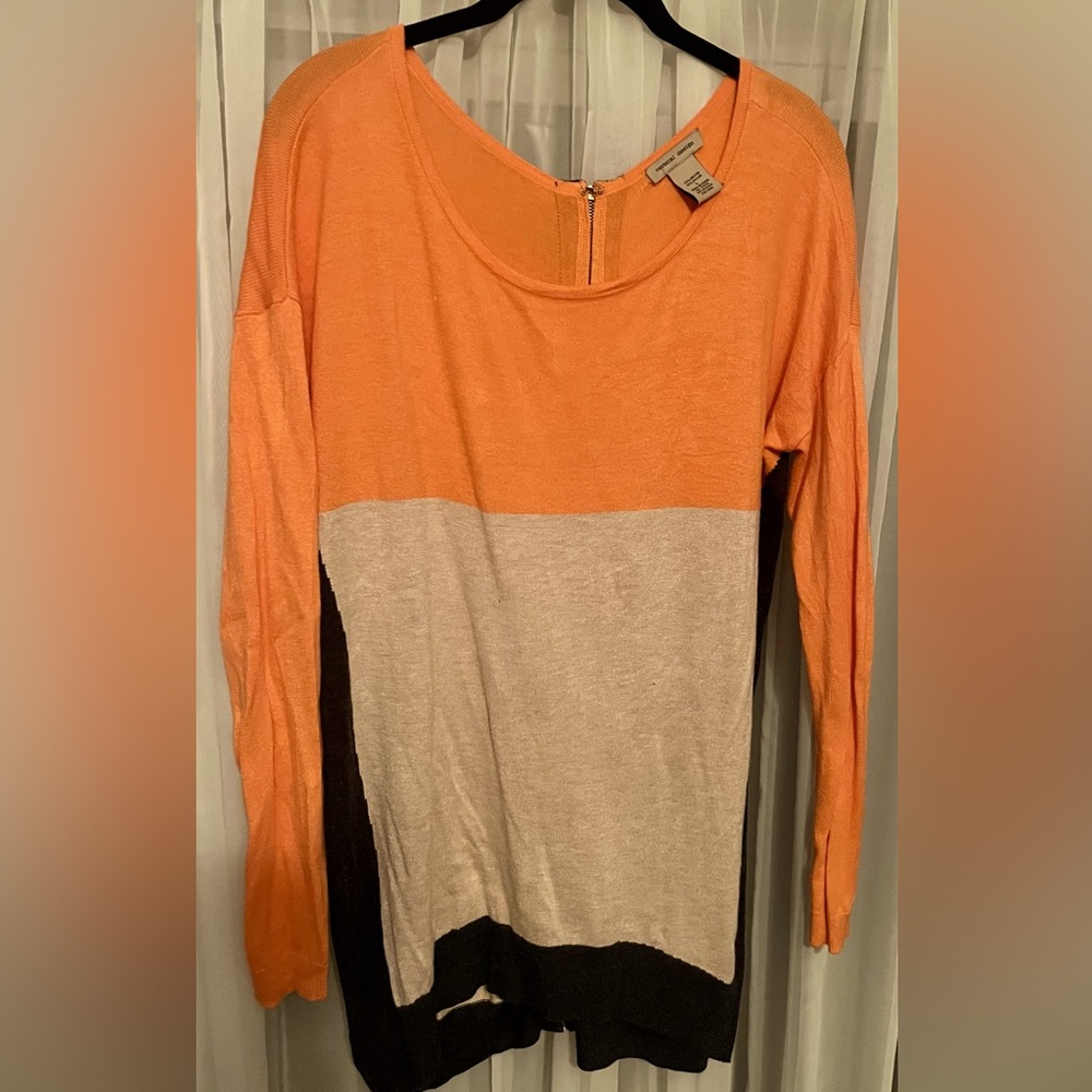Long sleeve, color block, tunic length sweater by Vertical Design. Size L.